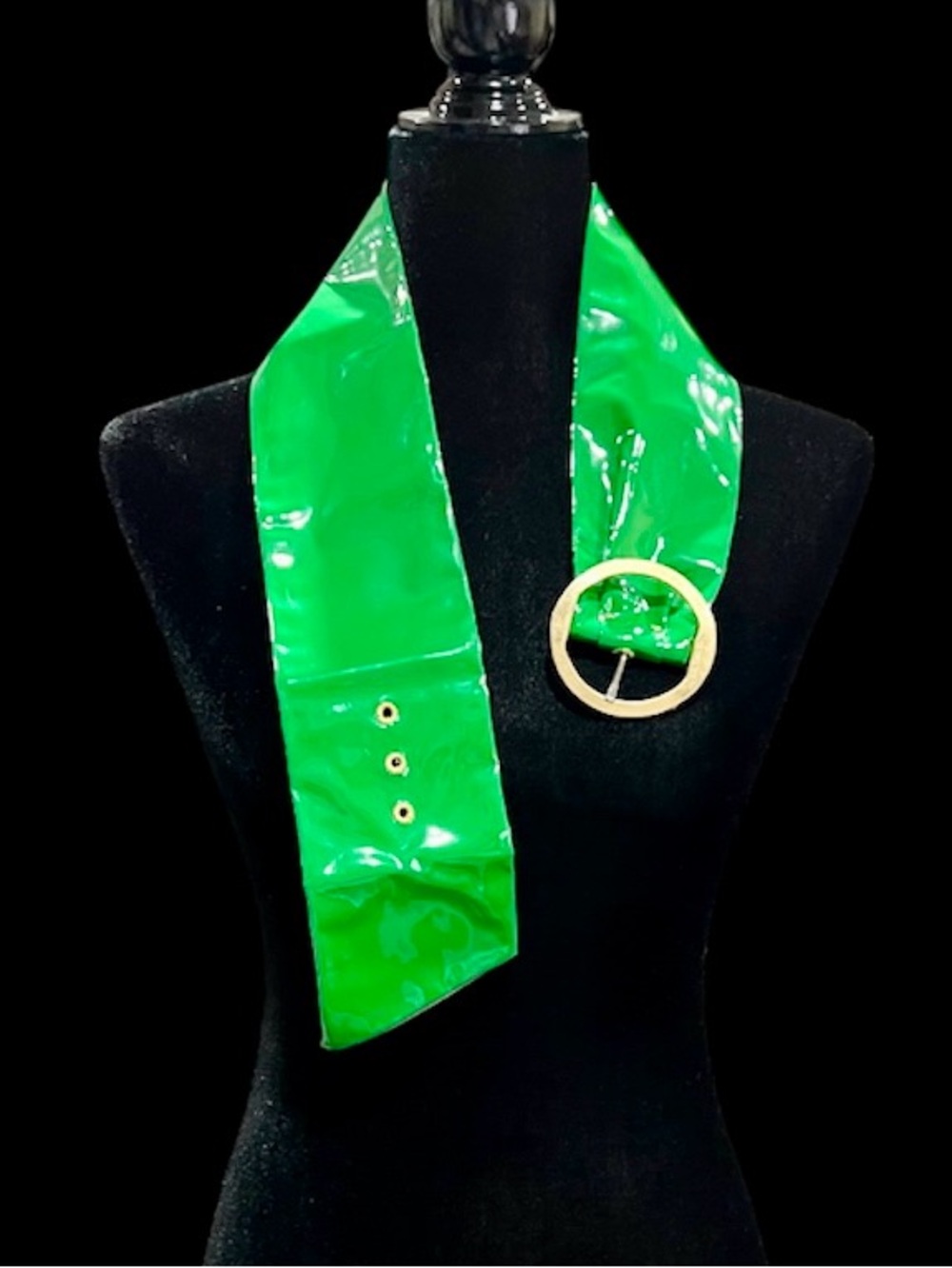 70's - Bright Green Patent Leather Buckle Belt - Size S